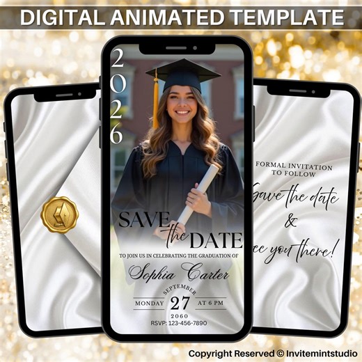 Graduation Save the Date Invitation, College Grad Video Invite, Custom Class off 2026, Canva Editable Template, Instant Download - Etsy