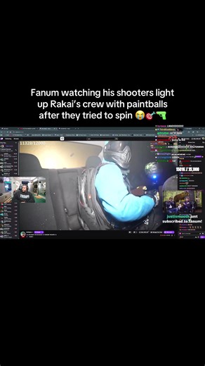 Fanum’s reaction when his shooters start lighting up Rakai’s crew 💀🎨🔫#fanum #rakai #cloverboys #fyp #viral