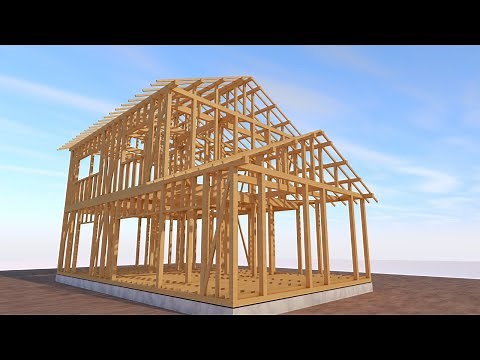 【木造建築物の構造】在来軸組工法 切妻屋根 木造2階建の骨組みとか構造とか建築部材名称が何となくわかる動画（ARCHICADで作成）