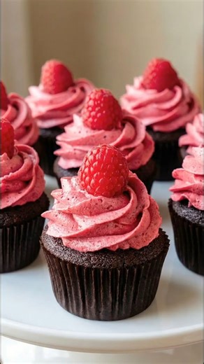 🍓 Raspberry Chocolate Cupcakes | Rich, Frosted & Made to Feel Special 🍰 These cupcakes remind me of those days when I wanted something a little fancy but still comforting. Chocolate and raspberries together always felt like a treat saved for celebrations, even if the celebration was just making it through the week. Ingredients: 1 1/2 cups all-purpose flour 1 cup sugar 1/2 cup cocoa powder 1 teaspoon baking soda 1/2 teaspoon salt 1 cup warm water 1/3 cup vegetable oil 1 teaspoon vanilla Raspber