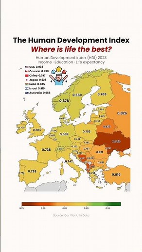 The Human Development Index. Where is life the best? 🌍 #map #money #europe #happiness