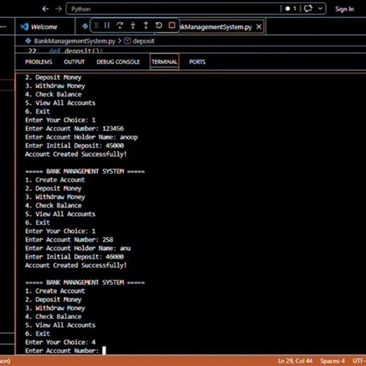 Bank Management System In Python #tutorial #programming #project #coding #python #pythontutorial