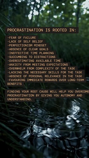 Procrastination’s roots intertwine with deeper emotional and psychological factors, paralleling the timeless wisdom of the Hermetic laws:- **FEAR OF FAILURE** mirrors the **Principle of Polarity**, teaching us that success and failure are two extremes of the same spectrum. Recognizing this duality allows us to embrace challenges without fear.- **LACK OF SELF-BELIEF** and **PERFECTIONISM MINDSET** reflect the **Principle of Mentalism**. Our reality is shaped by our thoughts; believing in our abil
