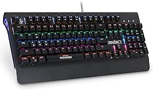 ENHANCE Pathogen 2 Blue Switch Mechanical Keyboard - Mechanical Gaming Keyboard with Fast 1ms Response Polling Rate with Integrated Wrist Rest, 26KRO & Anti-Ghosting, 7 LED Lighting Effects