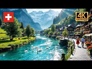 4K Interlaken, Switzerland - Sunny Walk in Europe’s Most Beautiful Village