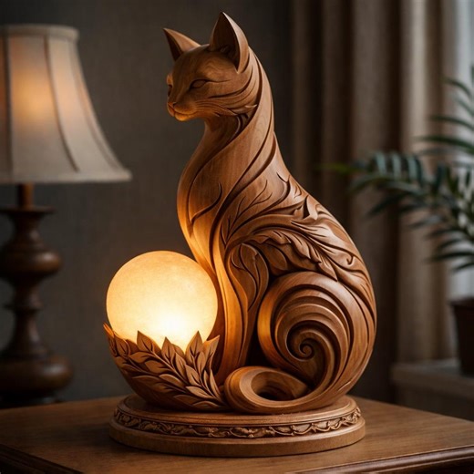Wooden Cat Statue Decor | Elegant Cat Figurine | Handcrafted Style Cat Sculpture | Tabletop Home Decor | Cat Lover Gift - Etsy