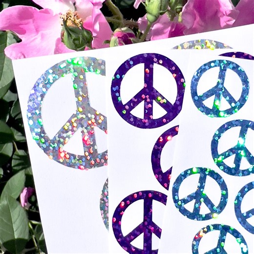 Holographic Sparkle Peace Sign Stickers! - 1" to 3 Inch - Scrapbooks Labels Gifts and Crafts - Etsy