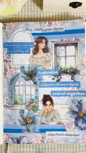 Scrapbooking ASMR ✂️💙🫐 | Blue Friendship Aesthetic Journaling 📖🌊 | Blue Florals 🧚‍♀️🌸