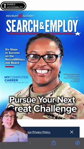 Recruit Military featured a MyComputerCareer grad in their magazine! Thank you for the feature and kind words, Valerie! #veteran #mycc #mycomputercareer #magazine #recruitmilitary #military #greenscreen