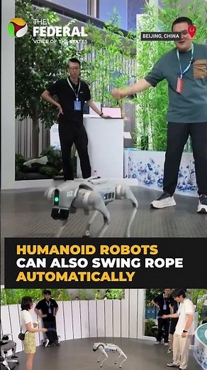 Robot dog shows off jump rope skills in Beijing | #shorts