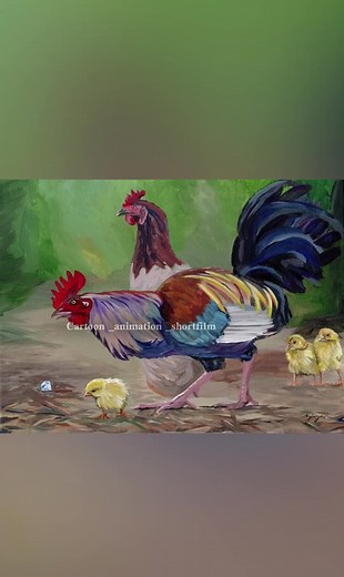 Colorful Roosters and Chicks: A Cartoon Animation
