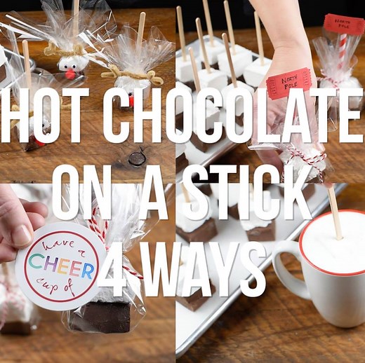 Hot Chocolate on a Stick four ways! Need a sweet homemade treat to give this year? This is it! Cute wrapped deliciously creamy Hot Chocolate on a stick. Recipe: https://www.nobiggie.net/hot-chocolate-on-a-stick/ | NoBiggie