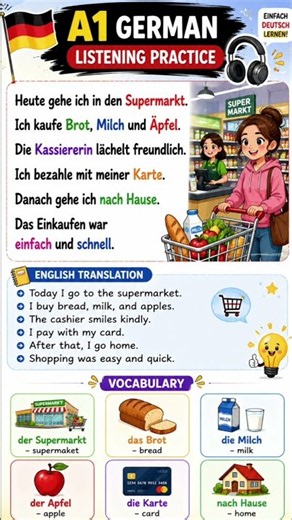 German Listening Practice 🇩🇪 | A1, A2 German at the Supermarket 🛒 | Easy German phrases