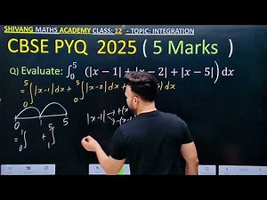 Q) Evaluate: Integration ∫ ( 0 to 5 ) )|𝑥−1|+|𝑥−2|+|𝑥−5|)d𝑥 #cbse #maths #cbse2026 #cbse2024 #class