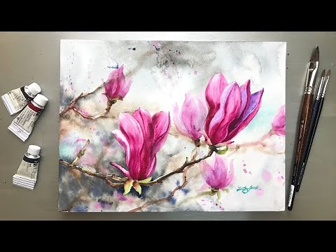 Watercolor Painting - Blooming Magnolia Flowers-Why How to use Masking Liquid-Tutorial Step by Step.
