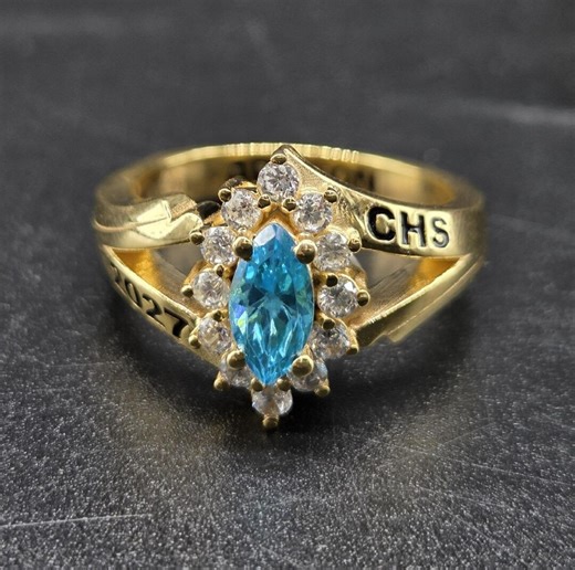 Custom Class Ring 2027, Marquise Blue Topaz Halo Sterling Silver Jewelry - Etsy