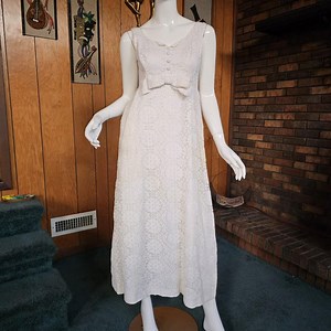 Vintage 60s Hippie Mod Wedding Lace Sleeveless Empire Bow Maxi Gown Prom Dress S - Etsy