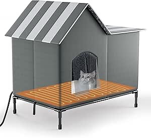 Cat House Outdoor Heated Shelter Feral: Warm, Weatherproof Insulated Barn Bed with Heating Pad for Outside & Indoor Cats, Winter Waterproof Mat for Kitty, Small Pets & Kittens