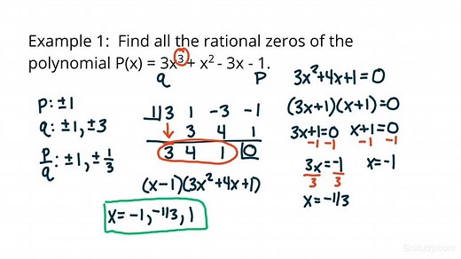 How to Use the Rational Zeros Theorem to Find All Rational Zeros of a Polynomial | Algebra | Study.com