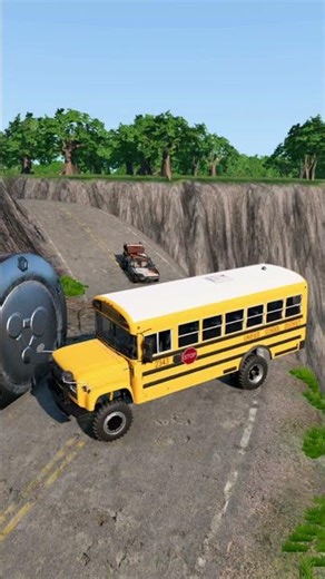 School Bus, Pink Soldier, Rusty Car vs Bollards - BeamNG.drive #beamngdrive #beamngshorts