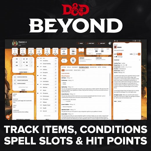 📝 Create your next character with our free character builder 🎲 Roll digital dice on your character sheet that will add up your stats for you ✨ Manage spells, class features & saving throws with handy tooltips ⚔️. Design new magic items, fight fierce monsters & more Create your FREE account today | D&D Beyond