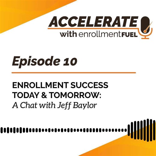 New episode alert 🎙️ Episode 10 of the Accelerate with enrollmentFUEL podcast has dropped and we're unlocking the secrets to enrollment success. Joining Lars and Susanna is Jeff Baylor, Vice Chancellor of Enrollment at the University of Virginia College at Wise. Jeff's experience in his position brings insights all across the higher ed board from wins in marketing, CRM usage, leveraging AI, campus visits, and more. Whether you're a seasoned enrollment professional or just starting out, join us 