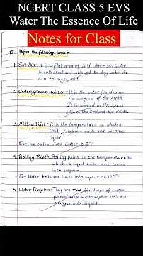NCERT CLASS 5 EVS Class Notes Lesson 1 Water The Essence of Life Class notes Definitions & Key Terms