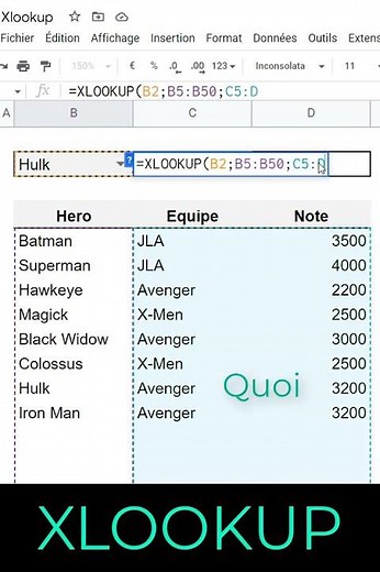 Google Sheets : la fonction XLOOKUP #shorts