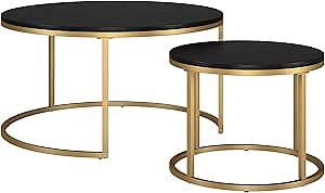 Henn&Hart Watson Coffee Table, 35" and 22" Wide, Gold/Black