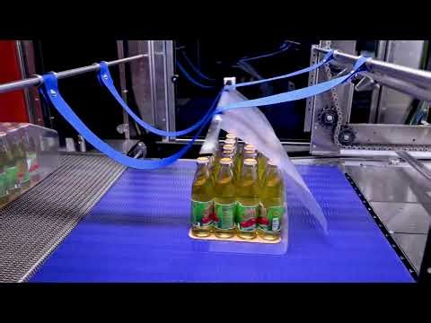 Shrink Bundler for Wrapping Glass Bottles on Pads in Film