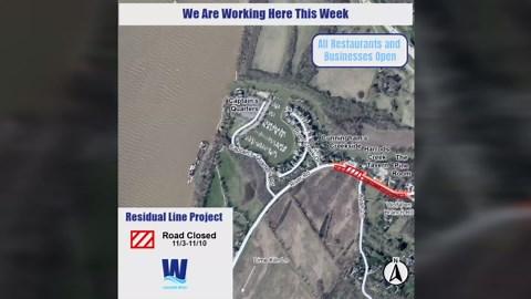 Work on River Road continues this week just past Captain's Quarters