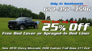 8.6K views | Free Bed Cover or Sprayed-In Bed Liner with the purchase of this New 2019 Chevy Silverado 1500 Z71 Custom Trail Boss Double Cab. *** More Details Linked Below *** https://www.southworthchevroletbuickgmc.com/VehicleDetails/new-2019-Chevrolet-Silverado_1500-Double_Cab_Standard_Box_4_Wheel_Drive_Custom_Trail_Boss-Bloomer-WI/3339279163 | Southworth Chevrolet GMC | Facebook