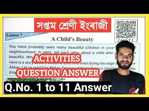Class 7 English Chapter 7 Question Answer Assam // Class 7 English Lesson 7 // A Child's Beauty