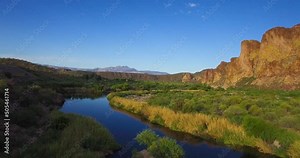 Low slow hover over the Tonto National Forest Salt River near Phoenix Mesa Scottsdale Arizona.