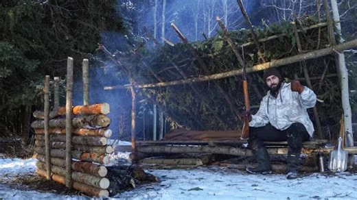 72小时BC露营，远处狼群嗷嗷叫。打了三只野兔，管饱好几天！