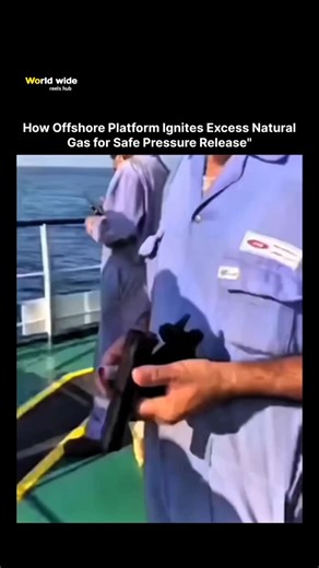 𝙒𝙊𝙍𝙇𝘿 𝙒𝙄𝘿𝙀 on Instagram: "The video depicts an offshore oil and gas platform worker manually igniting excess natural gas using a flare gun or similar ignition device. This procedure is a standard safety practice in the industry, where excess or waste gas is deliberately burned off in a controlled manner through a flare stack to relieve pressure, prevent uncontrolled releases, and reduce the risk of explosions. The ignition ensures the gas is combusted safely rather than vented unburned 