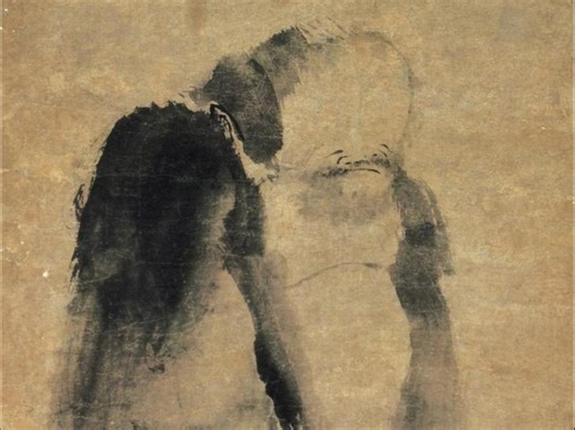 梁楷的《泼墨仙人图》，寥寥几笔，憨态可掬的醉酒仙人便跃然纸上