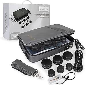 Hot Stones Massage Set with Warmer Kit – 12 Basalt Massage Stones – Digital Electric Stone Warmer & Portable Heater – Hot Stones for Massage in Travel Carrying Bag