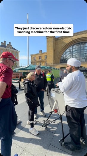 2.5K views · 14K reactions | We met these kind people in the streets of London, and spoke about our partnership with @whirlpoolcorp & the impact we’re making in the world with our simple innovation 﫶 they couldn’t believe they were looking at an off grid washing machine that’s impacted thousands! #washingmachine #laundry #innovation #humanitarian #sustainability #sustainability #awareness #london | The Washing Machine Project | Facebook