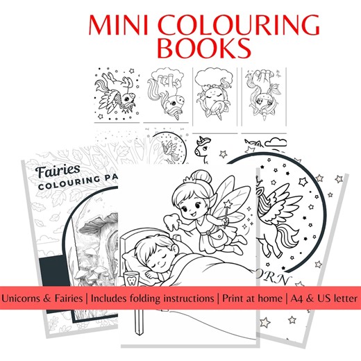 Fairies and Unicorns Mini Colouring Books to Print at Home - Etsy UK