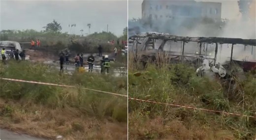 Watch as fuel tanker catches fire after accident on Nsawam-Accra Road