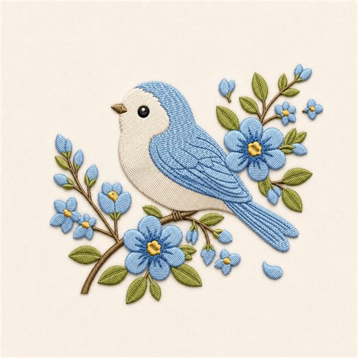 Blue Bird Embroidery Design, Floral Bird Machine Embroidery File, Spring Nature Pattern, 5 Sizes Download - Etsy