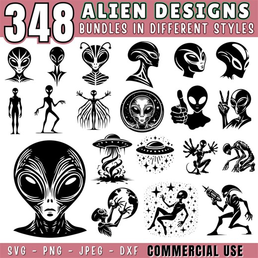Alien SVG Bundle | Cute & Spooky Alien Clipart | Extraterrestrial Silhouettes PNG DXF Jpeg for Cricut and Laser | U.F.O Svg | Commercial Use - Etsy