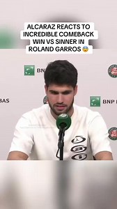 Carlos Alcaraz REACTS to incredible comeback win In French Open Roland Garros as Alcaraz defeats Jannik Sinner 3-2 😨 #carlosalcaraz #alcaraz #janniksinner #sinner #frenchopen #rolandgarros #comeback #tennis | Thedangerousai