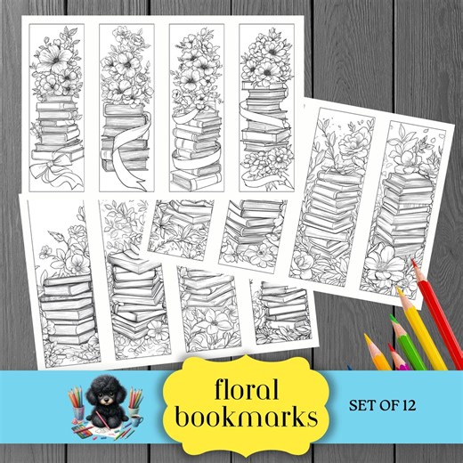 Floral Book Coloring Bookmarks, PDF Pencil Art Designs for Adults, Books and Florals, PDF - Etsy