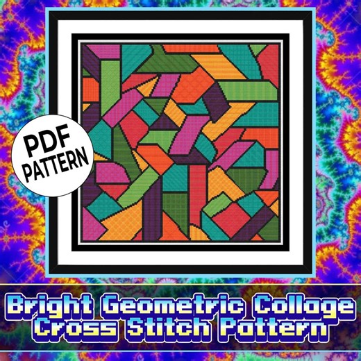 Colorful Mosaic Cross Stitch Pattern | Modern Abstract Geometric Embroidery | Beginner Friendly Contemporary Design - Etsy