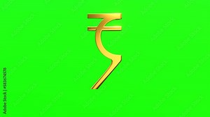 Golden Indian Rupee sign on chromakey background. INR. Green screen.