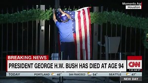 This is the scene outside the gate to George H.W. Bush’s home in Houston, Texas, where a man has hung a US flag to pay respects to the former President who died late Friday https://cnn.it/2E7Z9d0 | CNN