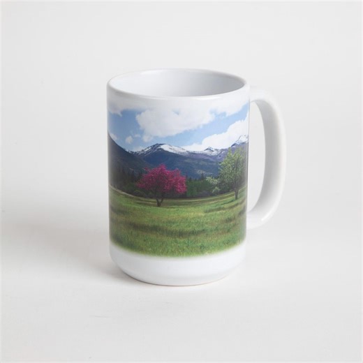 Montana Spring Pasture Coffee Mug, Floral Mountain View, 12oz Ceramic Cup - Etsy
