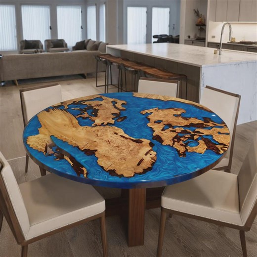 Walnut Epoxy Resin Round Table, Live Edge Ocean Map Design, Luxury Wood Furniture - Etsy